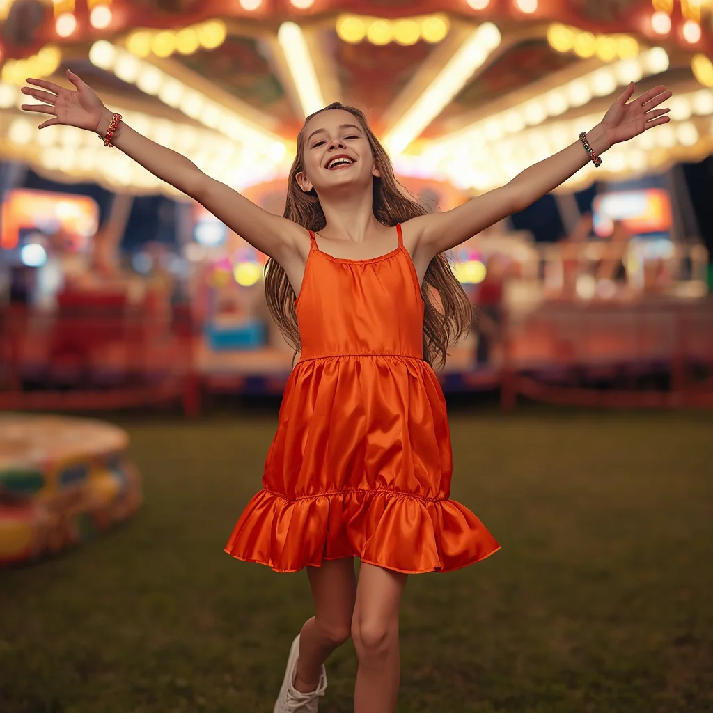 Vibrant Orange Satin Mini Dress with Ruffled Details | ChatGPT prompt in english