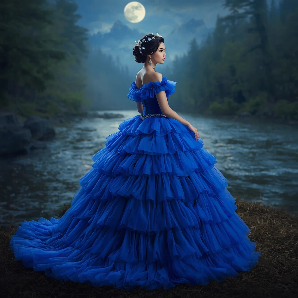 Vibrant Tulle Ball Gown at a Mystical Forest River | New instagram trend prompt for girl attitude