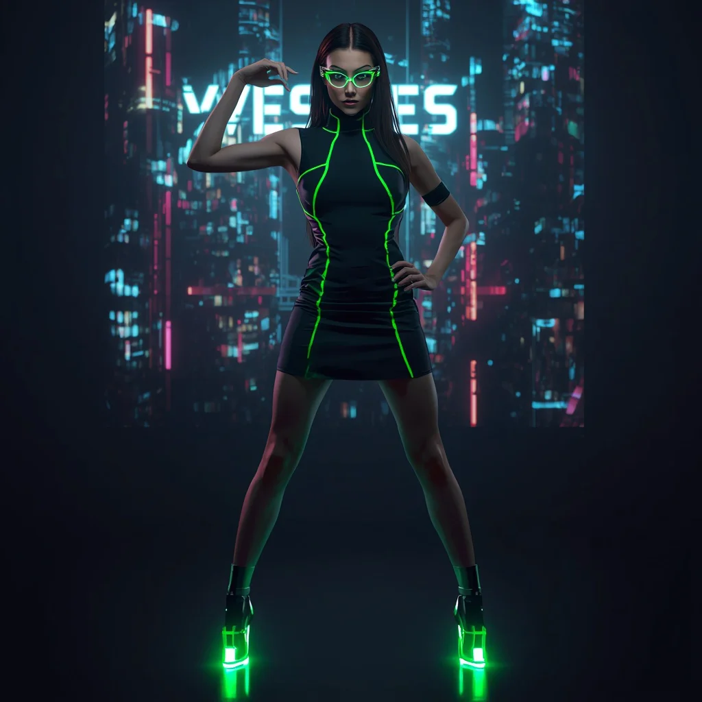 Western Dresses for Party: Futuristic Neon Accent Mini Dress | midjourney prompt list