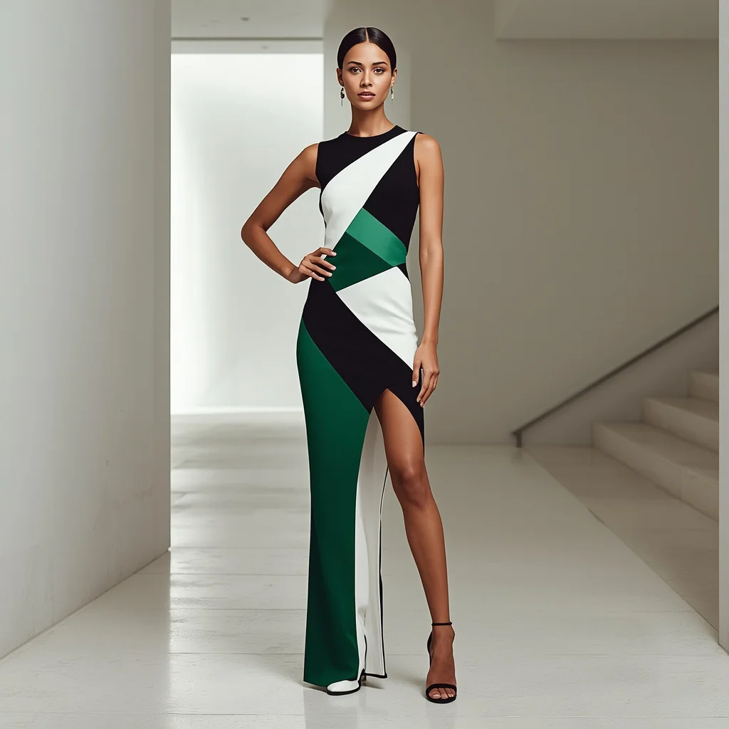Western Dresses for Party: Modern Color Block Dress | art ai prompt