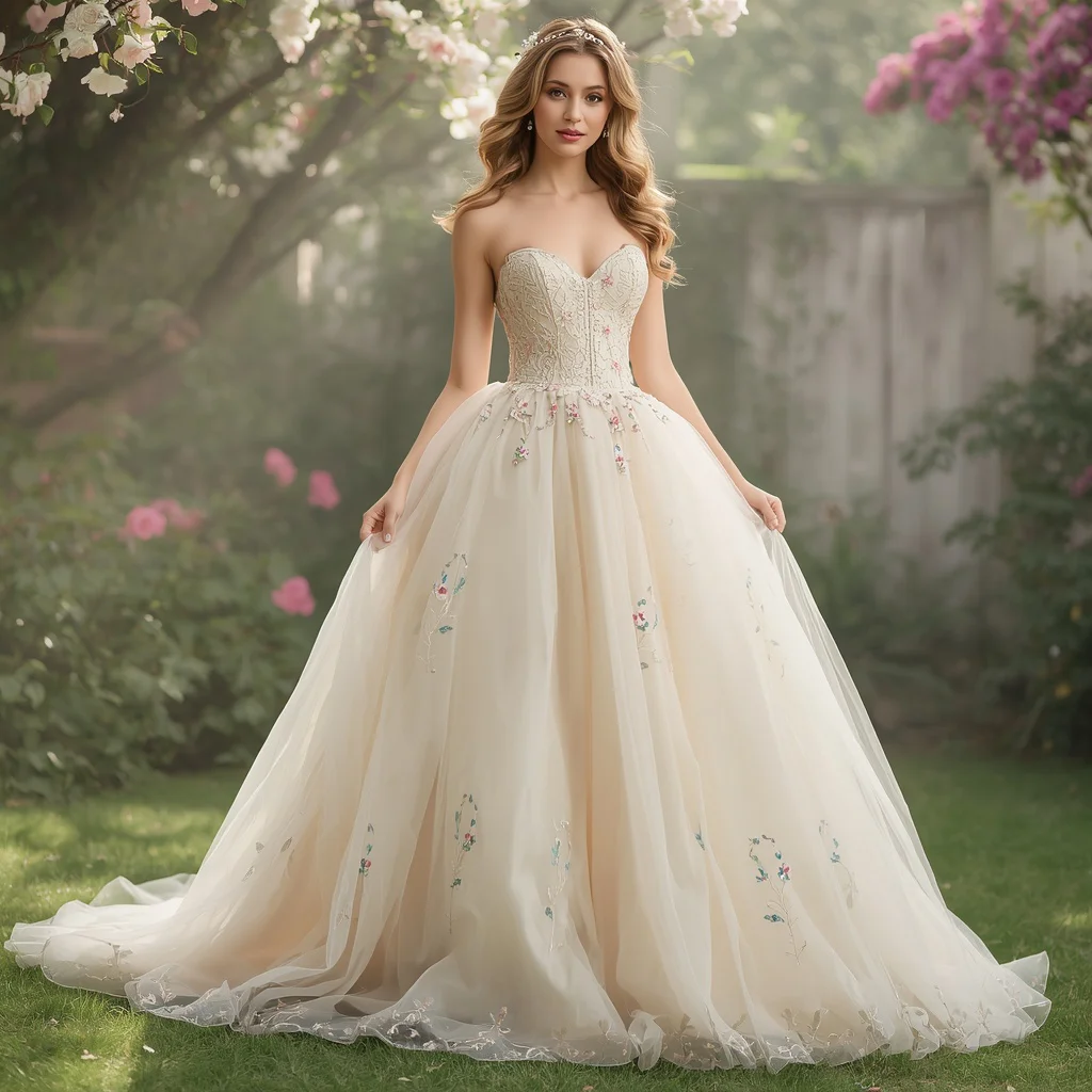 Whimsical Floral Embroidered Tulle Gown for a Fairytale Wedding | instagram carousel ai prompt